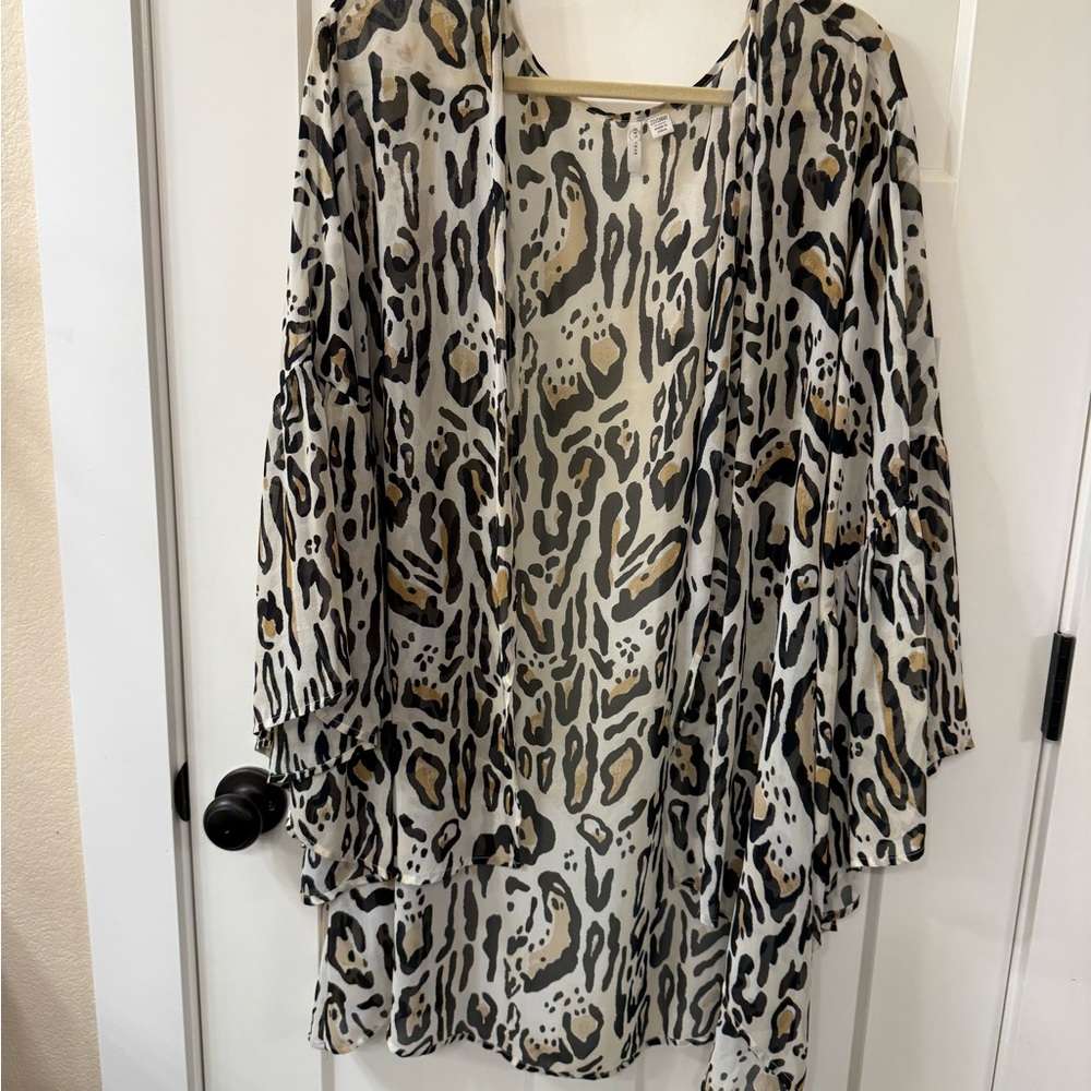 Cato Leopard Print Kimono Blouse - Black, Brown, Cream